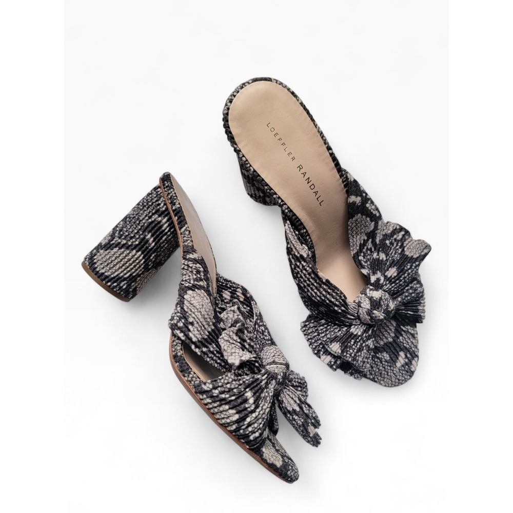 Loeffler Randall Penny Snakeskin Pleated Bow Block Heeled Sandal 8B Animal Print